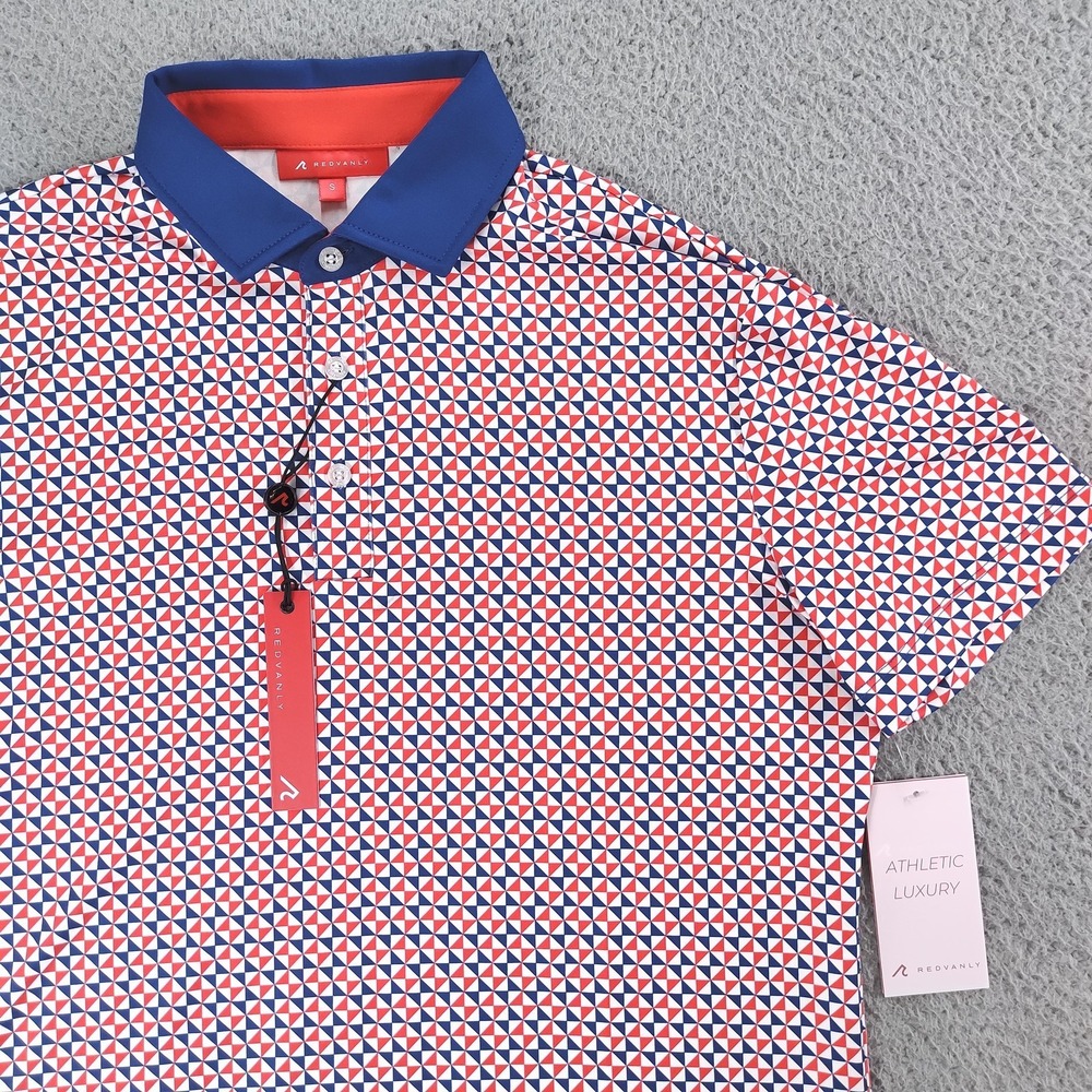Redvanly PUREpoly Polo Shirt Mens Small Blue Geometric Golf R2424-Cowley
